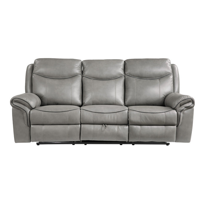 8206GRY-3 - Double Reclining Sofa with Center Drop-Down Cup Holders, Receptacles, Hidden Drawer and USB Ports - Furniture 4 Less Outlet (Salinas,CA)
