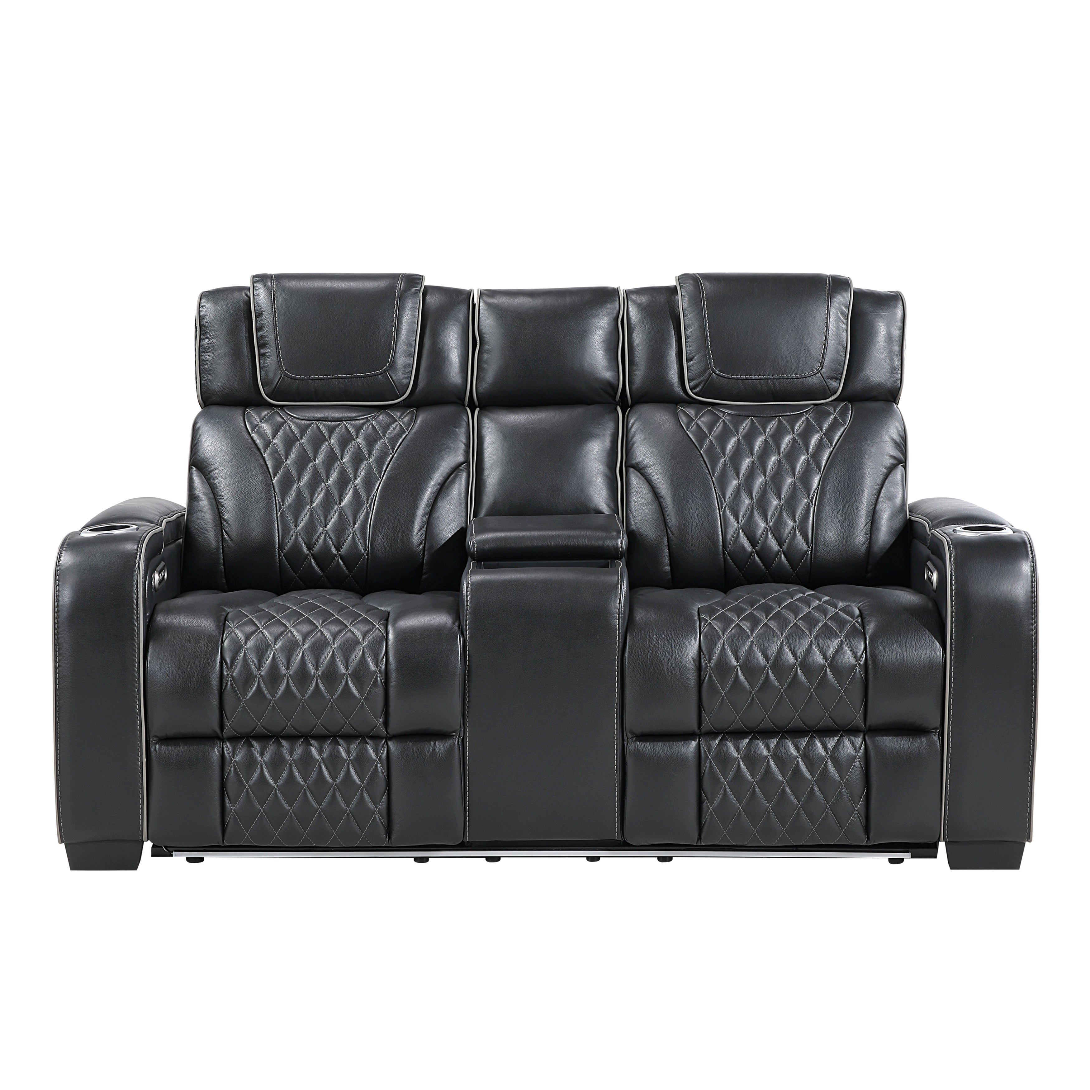 Apex-Power Double Reclining Love Seat with Center Console, Power Headrests, Storage Arms with Cup Holders, Wireless charger, Air Massage and Heat, LED Lighting and Charging Ports image