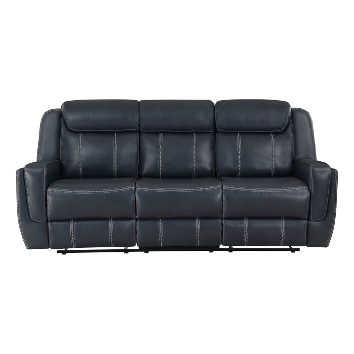 8516BU-3 - Double Reclining Sofa with Center Drop-Down Cup Holders, Magazine bag, Receptacles and USB Ports - Furniture 4 Less Outlet (Salinas,CA)