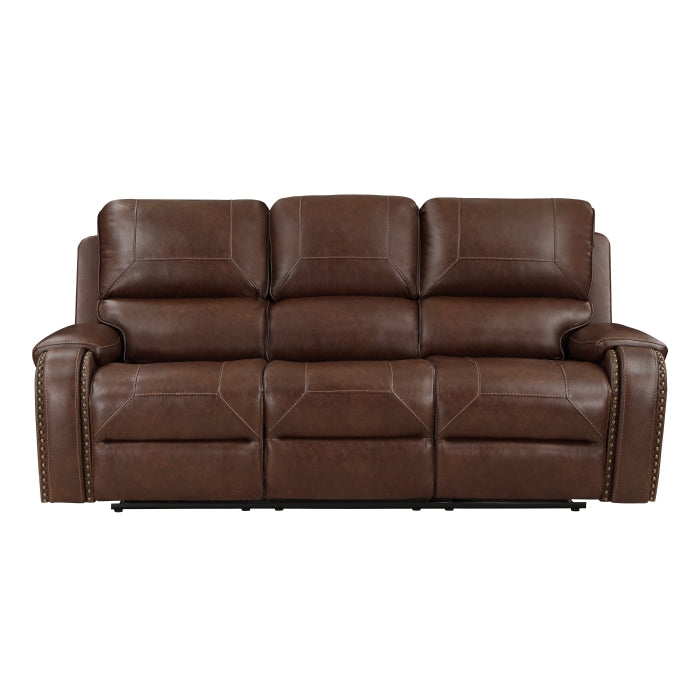 8549BRW-3 - Double Reclining Sofa with Center Drop-Down Cup Holders, Receptacles and USB Ports - Furniture 4 Less Outlet (Salinas,CA)