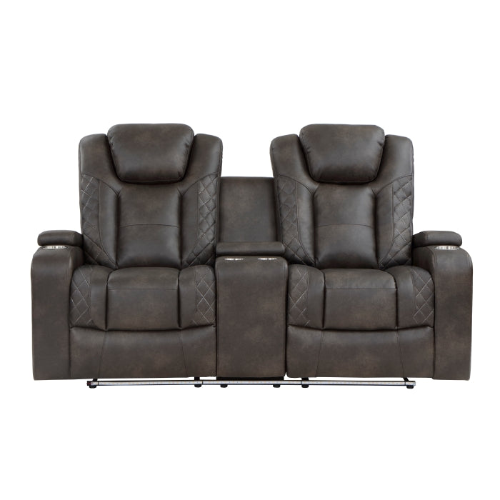 9211BRG-2PWH - Power Double Reclining Love Seat with Center Console, Power Headrests, Storage Arms and Cup Holders - Furniture 4 Less Outlet (Salinas,CA)