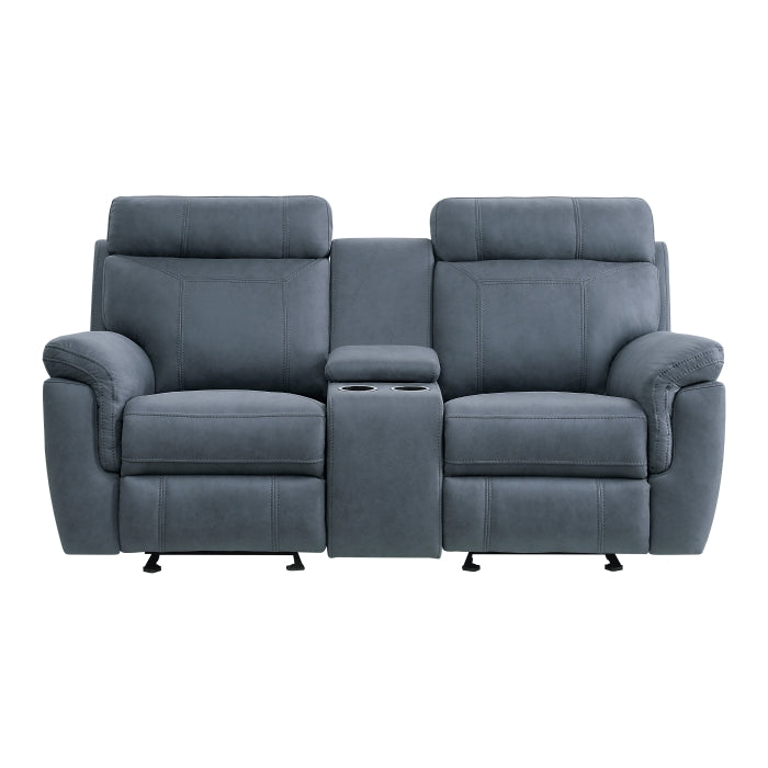 9301BUE-2 - Double Glider Reclining Love Seat with Center Console - Furniture 4 Less Outlet (Salinas,CA)