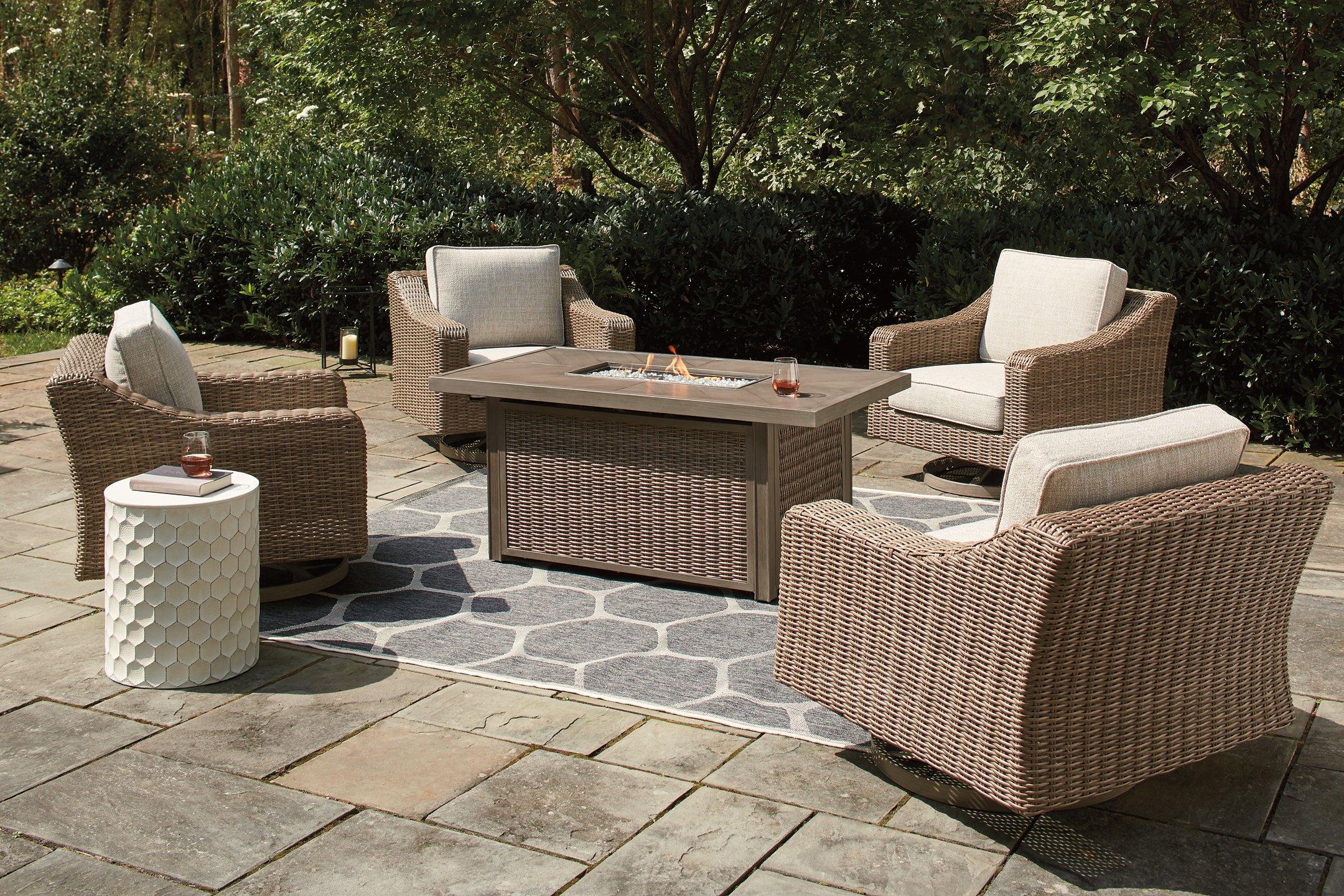 Beachcroft Beachcroft Fire Pit Table with Four Nuvella Swivel Lounge Chairs - Furniture 4 Less Outlet (Salinas,CA)