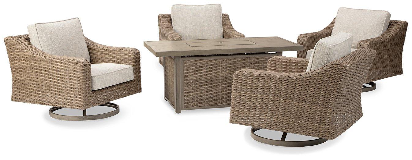 Beachcroft Beachcroft Fire Pit Table with Four Nuvella Swivel Lounge Chairs - Furniture 4 Less Outlet (Salinas,CA)