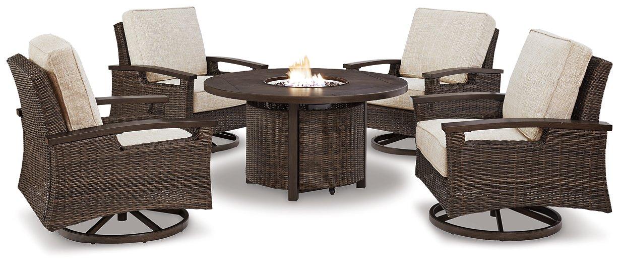 Paradise Trail Paradise Trail Fire Pit Table with 4 Nuvella Swivel Lounge Chairs - Furniture 4 Less Outlet (Salinas,CA)
