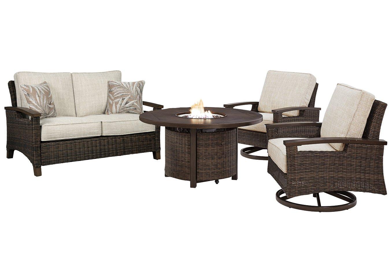 Paradise Trail Outdoor Loveseat, Lounge Chairs and Fire Pit Table - Furniture 4 Less Outlet (Salinas,CA)