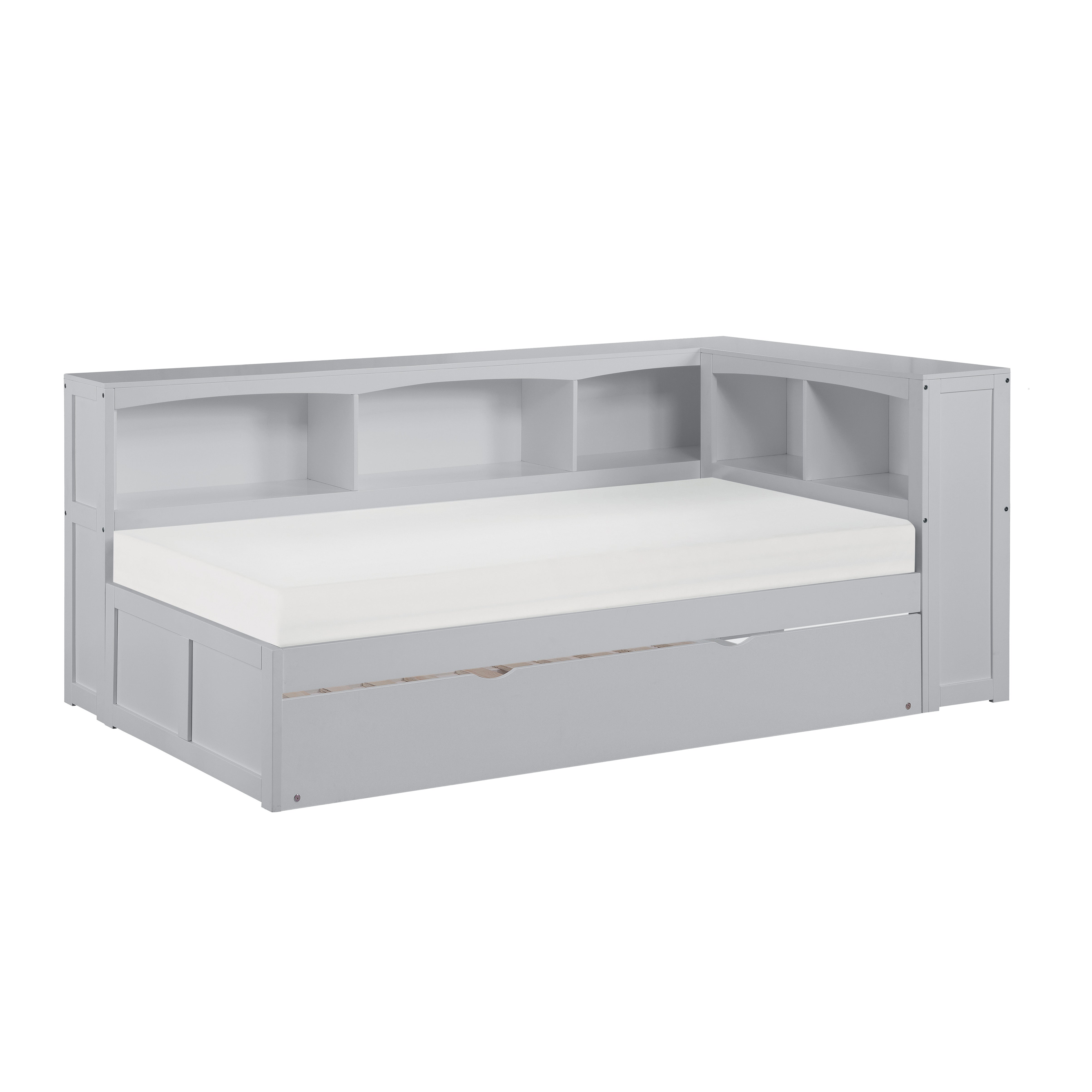 Orion-(4) Twin Bookcase Corner Platform Bed with Twin Trundle image