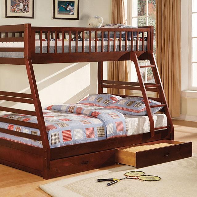 California II Cherry Twin/Full Bunk Bed w/ 2 Drawers Cherry, Walnut, Grey, &Oak - Furniture 4 Less Outlet (Salinas,CA)