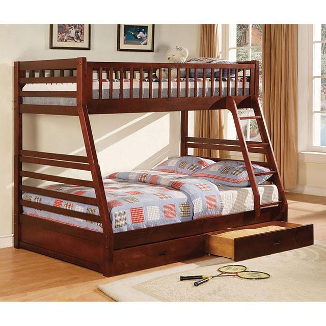 California II Cherry Twin/Full Bunk Bed w/ 2 Drawers Cherry, Walnut, Grey, &Oak - Furniture 4 Less Outlet (Salinas,CA)