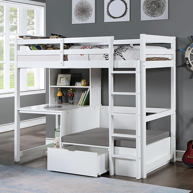 CALLISTUS Twin Workstation Loft Bed, White & Gray - Furniture 4 Less Outlet (Salinas,CA)