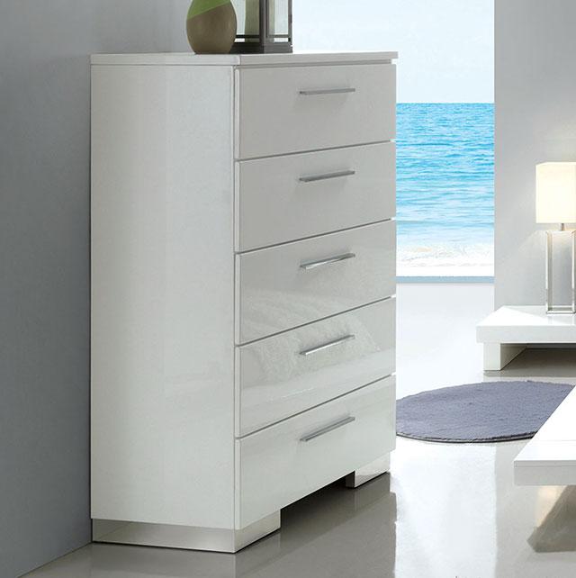 Christie Glossy White Chest - Furniture 4 Less Outlet (Salinas,CA)
