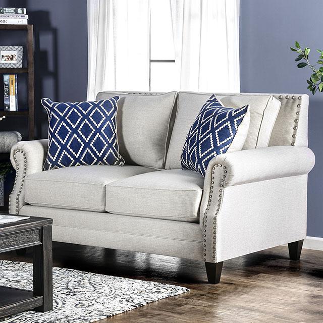 Giovanni Beige/Blue Love Seat - Furniture 4 Less Outlet (Salinas,CA)