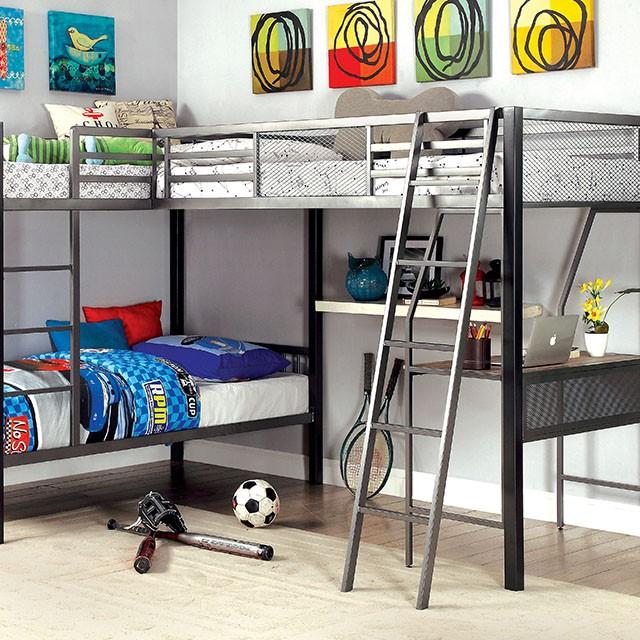 BALLARAT Silver Triple Twin Bunk Bed w/ Desk - Furniture 4 Less Outlet (Salinas,CA)