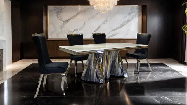 Basilicata 7 Pc Dining Table Set Chrome & Gold 5 - Furniture 4 Less Outlet (Salinas,CA)