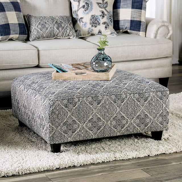 Nash Ivory/Navy Ottoman - Furniture 4 Less Outlet (Salinas,CA)