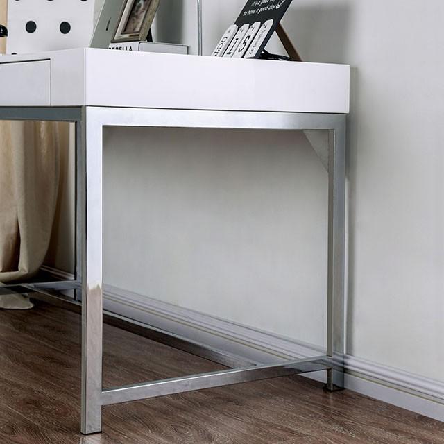 Loke White/Chrome Computer Desk - Furniture 4 Less Outlet (Salinas,CA)