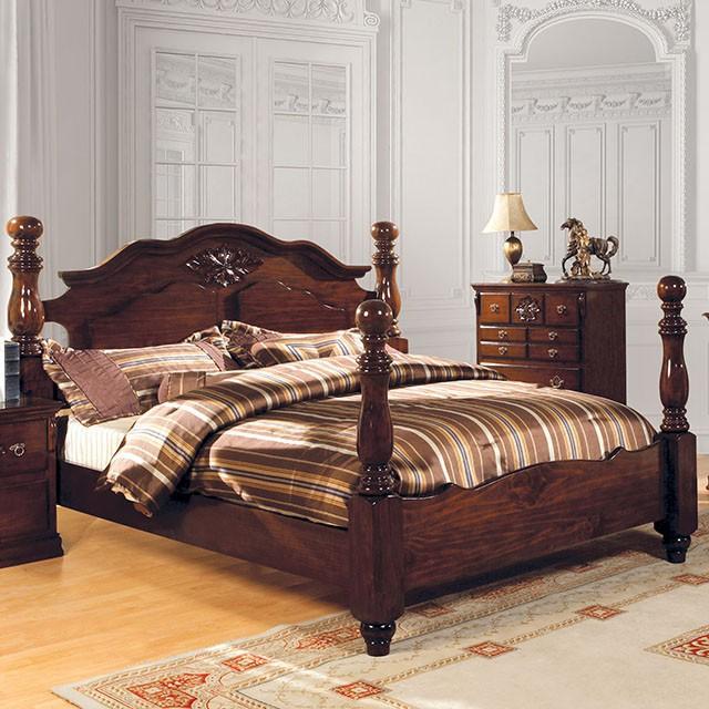 Tuscan II Glossy Dark Pine Cal.King, E.King, & Queen Bed - Furniture 4 Less Outlet (Salinas,CA)