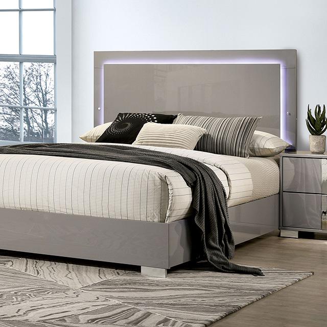 Sinistra E.King & Queen Bed White, Black & Beige - Furniture 4 Less Outlet (Salinas,CA)