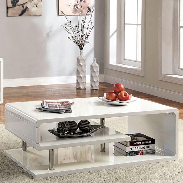 Ninove I White/Chrome Coffee Table - Furniture 4 Less Outlet (Salinas,CA)