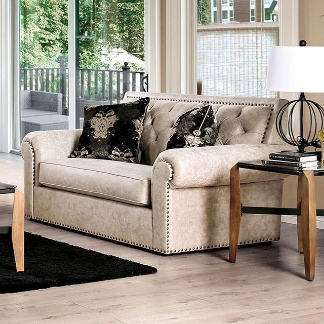 Parshall Beige W/ Gold Highlights Love Seat - Furniture 4 Less Outlet (Salinas,CA)