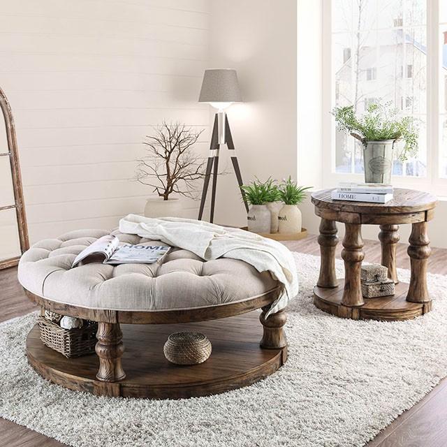Mika Antique Oak Coffee Table w/ Cushion Top - Furniture 4 Less Outlet (Salinas,CA)