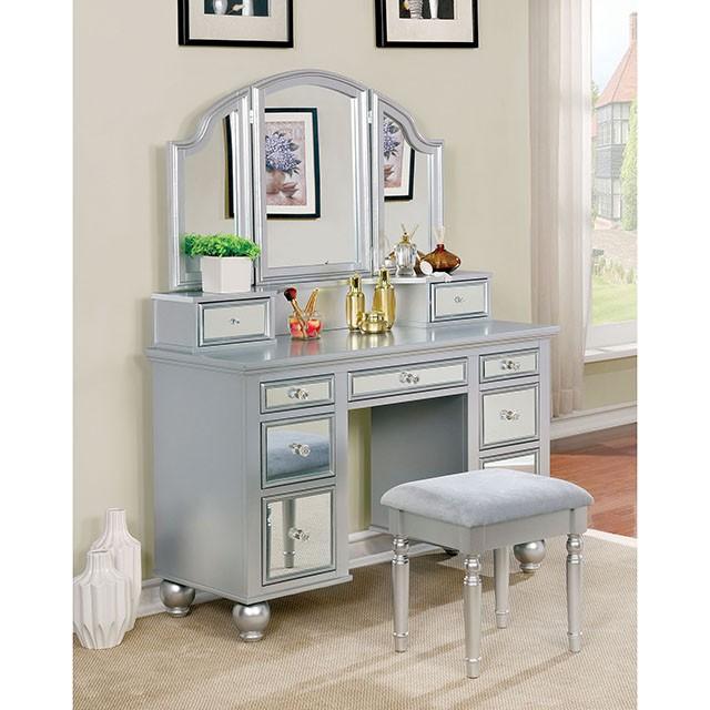 TRACY Silver Vanity w/ Stool - Furniture 4 Less Outlet (Salinas,CA)
