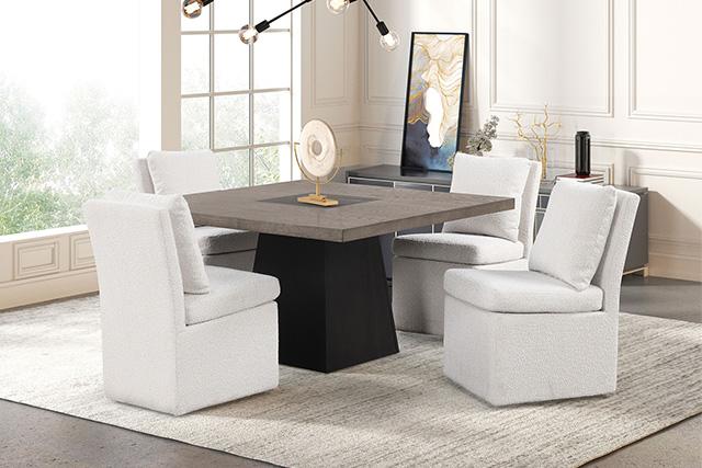 Broager 5 Pc Dining Table Set (White Swivel Chairs) - Furniture 4 Less Outlet (Salinas,CA)