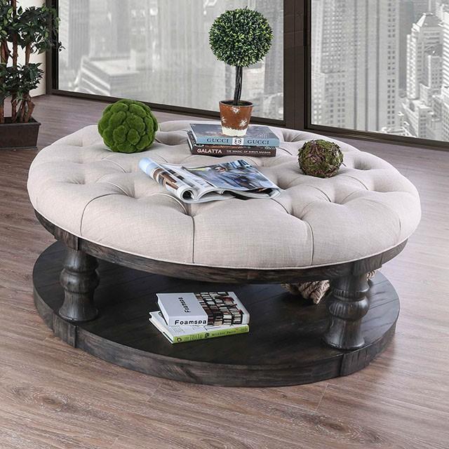 Mika Antique Gray Coffee Table w/ Cushion Top - Furniture 4 Less Outlet (Salinas,CA)
