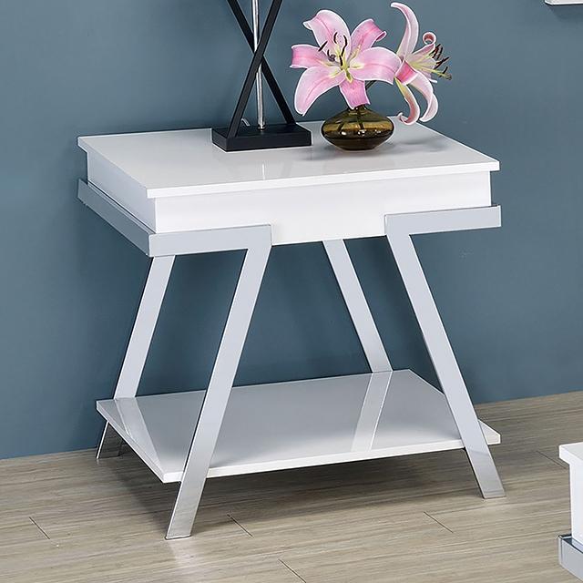 TITUS End Table, White/Chrome - Furniture 4 Less Outlet (Salinas,CA)
