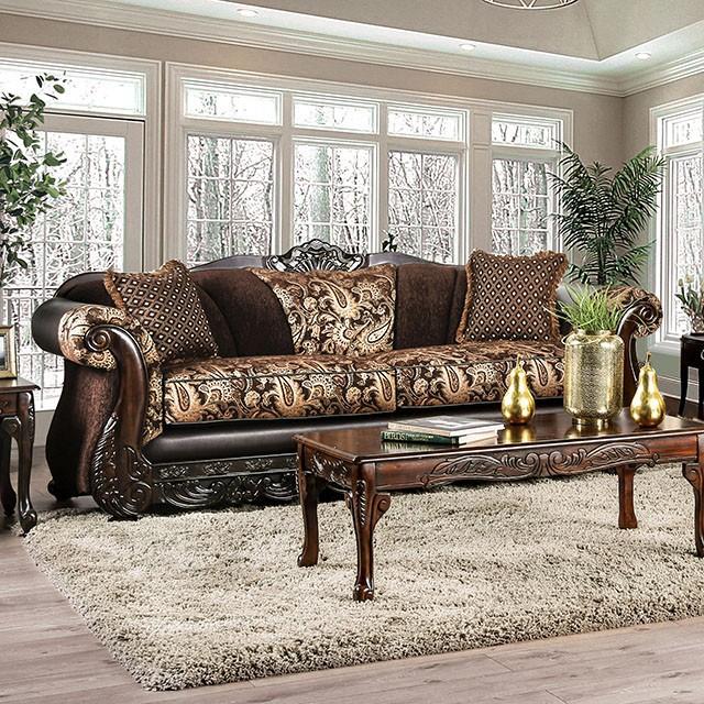 Newdale Brown/Gold Sofa - Furniture 4 Less Outlet (Salinas,CA)