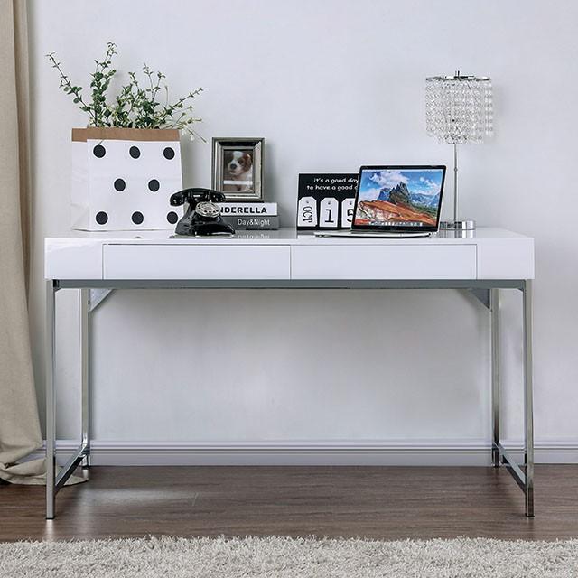 Loke White/Chrome Computer Desk - Furniture 4 Less Outlet (Salinas,CA)