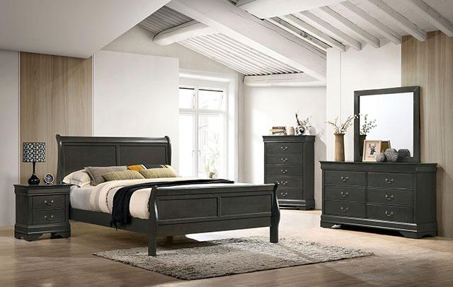 Louis Philippe Cal.King Bed Black & Grey - Furniture 4 Less Outlet (Salinas,CA)