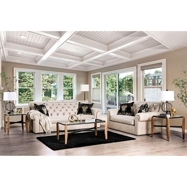 Parshall Beige W/ Gold Highlights Love Seat - Furniture 4 Less Outlet (Salinas,CA)