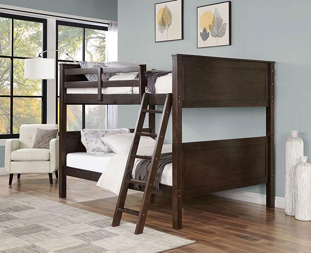 STAMOS Full/Full, Twin/Full, & Twin/twin Bunk Bed, Walnut - Furniture 4 Less Outlet (Salinas,CA)