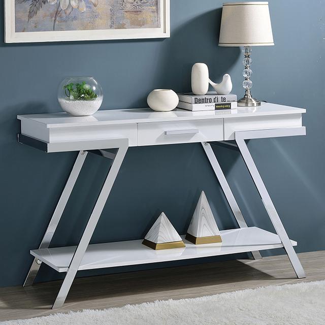TITUS Sofa Table, White/Chrome - Furniture 4 Less Outlet (Salinas,CA)