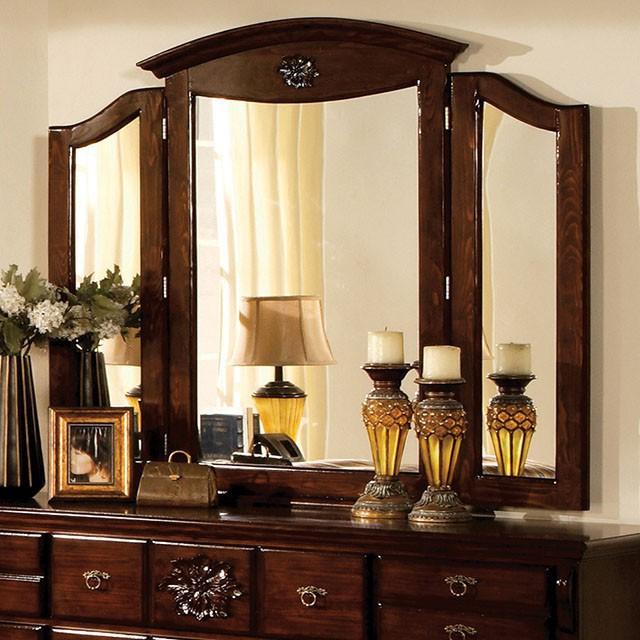 Tuscan II Glossy Dark Pine Tri-Fold Mirror - Furniture 4 Less Outlet (Salinas,CA)
