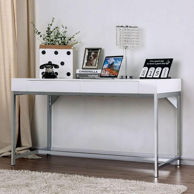 Loke White/Chrome Computer Desk - Furniture 4 Less Outlet (Salinas,CA)