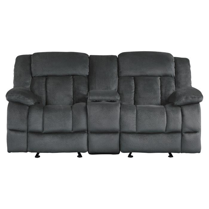 Laurelton Double Glider Reclining Loveseat w/ Center Console in Charcoal 9636CC-2 - Furniture 4 Less Outlet (Salinas,CA)