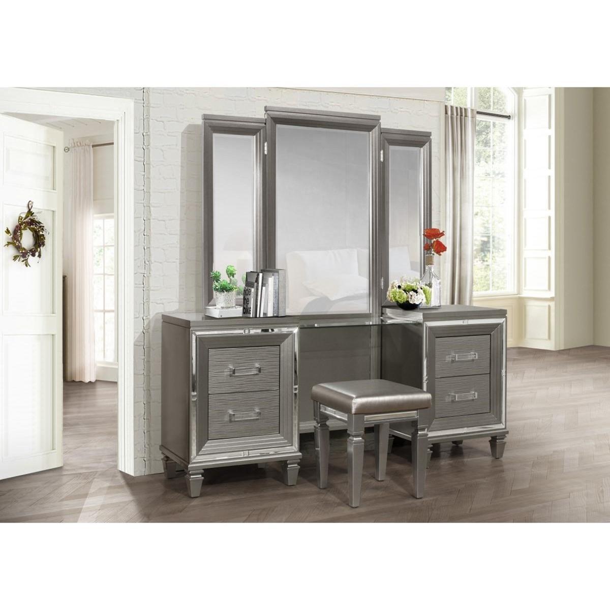 Tamsin Vanity Stool in Silver Grey Metallic 1616-14 - Furniture 4 Less Outlet (Salinas,CA)