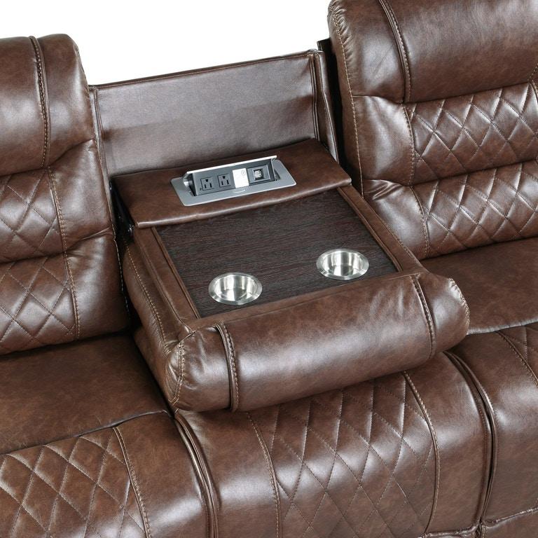 Putnam Power Double Reclining Sofa with Drop-Down in Brown 9405BR-3PW - Furniture 4 Less Outlet (Salinas,CA)
