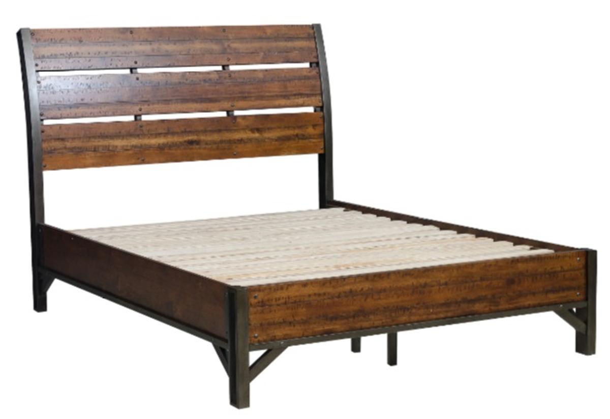 Holverson Queen Platform Bed in Rustic Brown & Gunmetal 1715-1 - Furniture 4 Less Outlet (Salinas,CA)