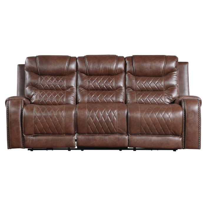 Putnam Double Reclining Sofa with Drop-Down in Brown 9405BR-3 - Furniture 4 Less Outlet (Salinas,CA)