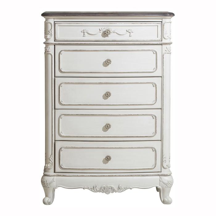 Cinderella 5 Drawer Chest in Antique White with Grey Rub-Through 1386NW-9 - Furniture 4 Less Outlet (Salinas,CA)