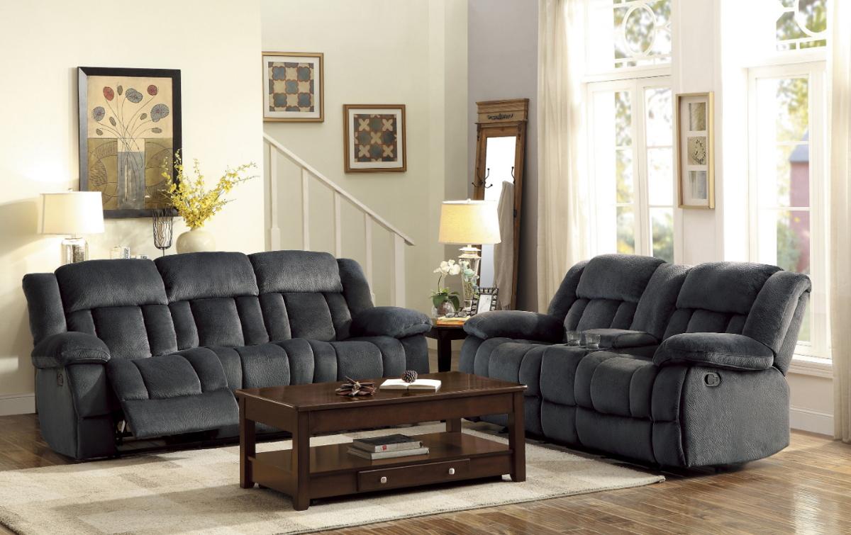 Laurelton Double Glider Reclining Loveseat w/ Center Console in Charcoal 9636CC-2 - Furniture 4 Less Outlet (Salinas,CA)