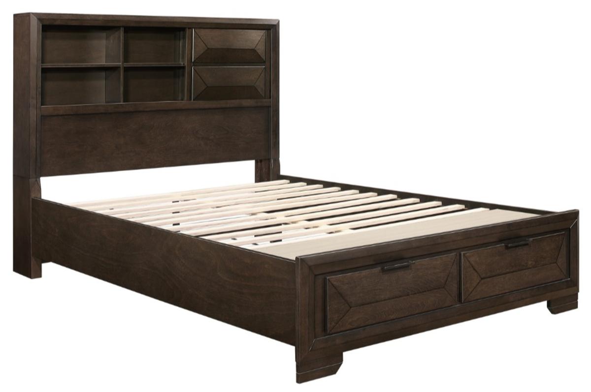 Chesky Queen Bookcase Bed with Footboard Storage in Warm Espresso 1753-1