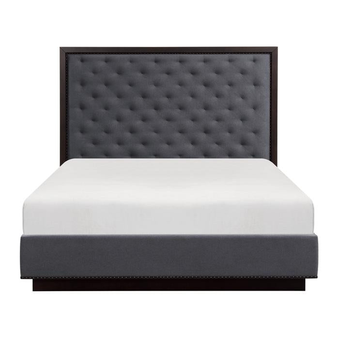 Larchmont Queen Upholstered Platform Bed in Charcoal 5424-1 - Furniture 4 Less Outlet (Salinas,CA)