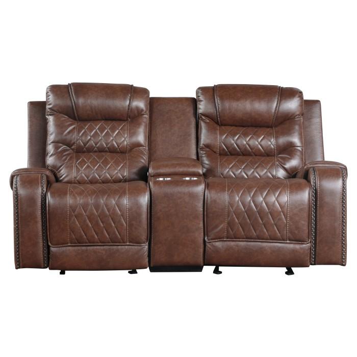 Putnam Double Glider Reclining Loveseat in Brown 9405BR-2 - Furniture 4 Less Outlet (Salinas,CA)