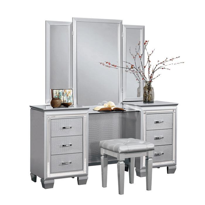 Allura Vanity Dresser with Mirror in Silver 1916-15 - Furniture 4 Less Outlet (Salinas,CA)