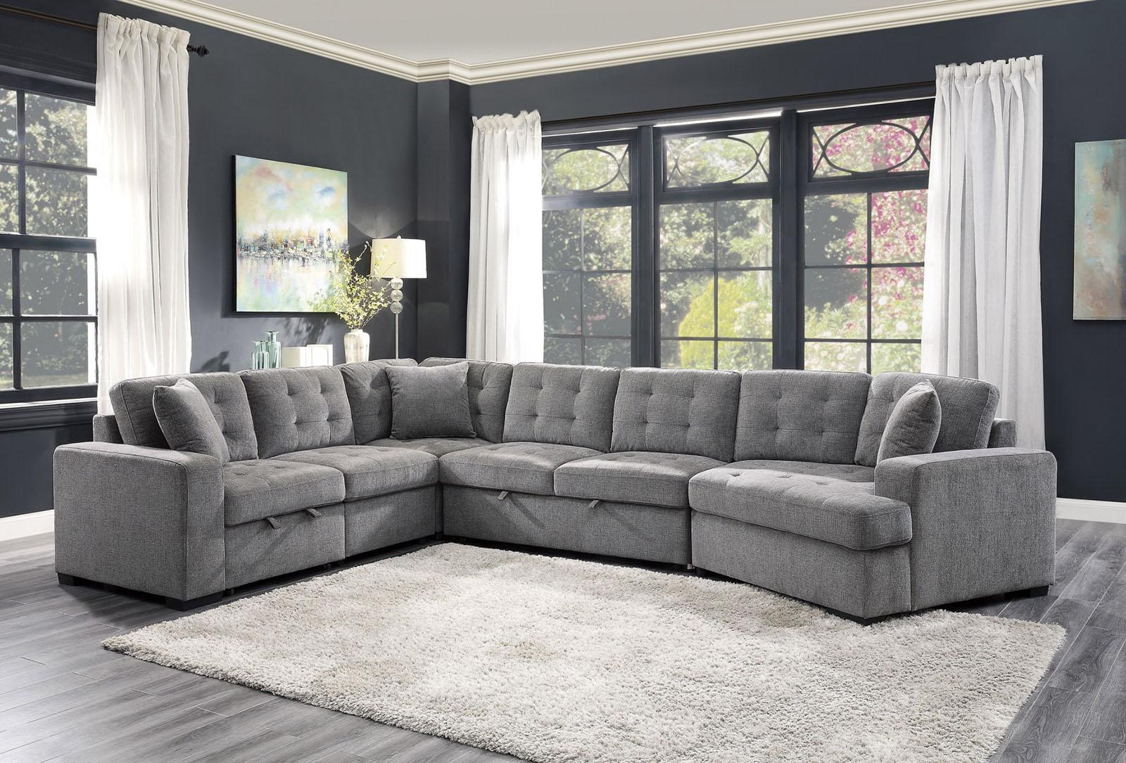 Logansport Left Side 2-Seater with Pull-out Ottoman and 1 Pillow in Gray 9401GRY-2L - Furniture 4 Less Outlet (Salinas,CA)