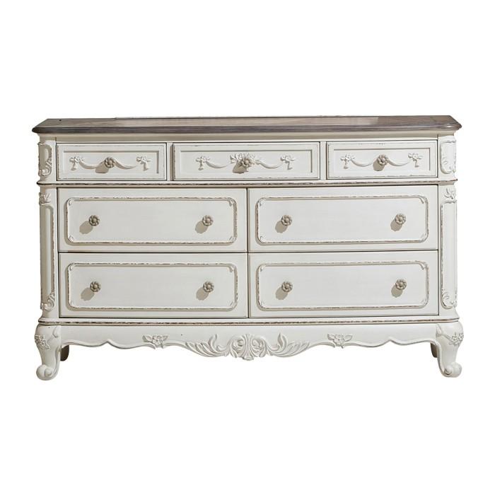 Cinderella 7 Drawer Dresser in Antique White with Grey Rub-Through 1386NW-5 - Furniture 4 Less Outlet (Salinas,CA)